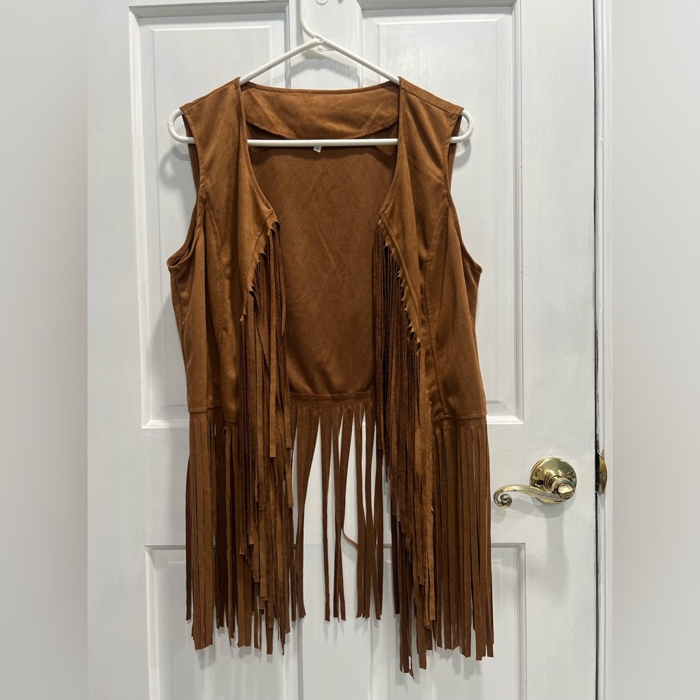 Western Suede Feel Fringe Vest Women’s SIZE SMALL Cowgirl Camel Country Bohemian